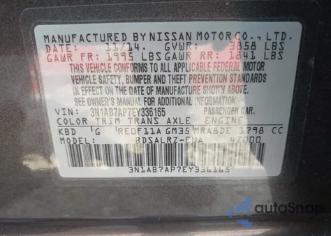 2014 Nissan Sentra Sr from USA, damaged, VIN 3N1AB7AP7EY336165